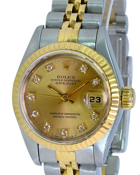 rolex women's pre-owned datejust mechanical watch in champagne 69173|rolex datejust 69173.